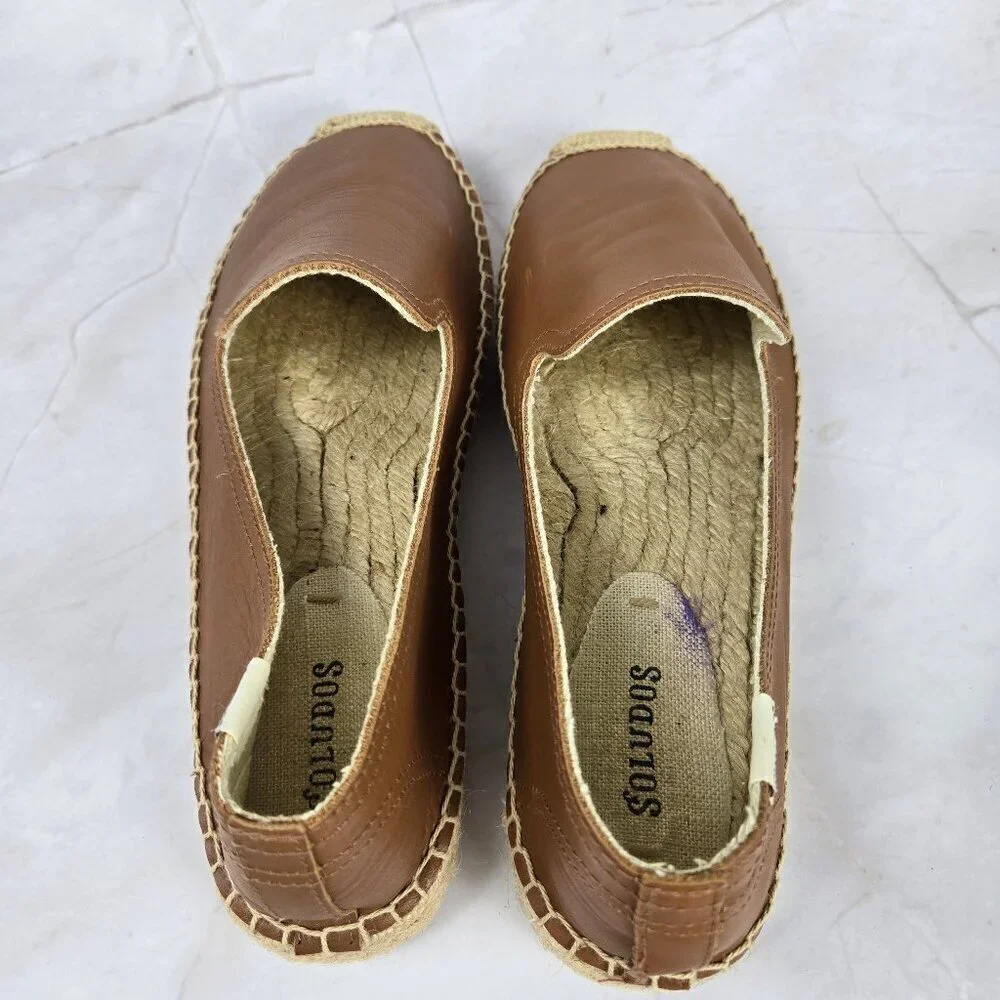 Soludos Size 8.5M Caramel Colored Slip On Loafer Espadrilles Leather Upper